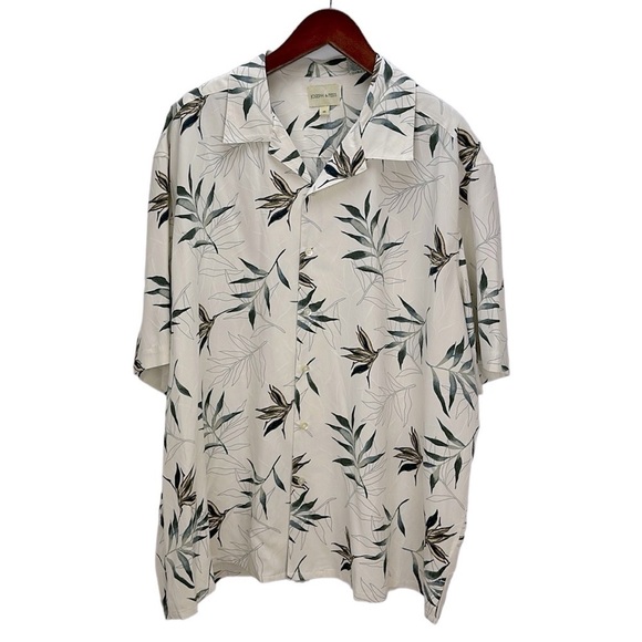 Joseph & Feiss Other - Joseph & Feiss 100% Silk Leaf Print Embroidered Button Front Shirt 3X Hawaiian
